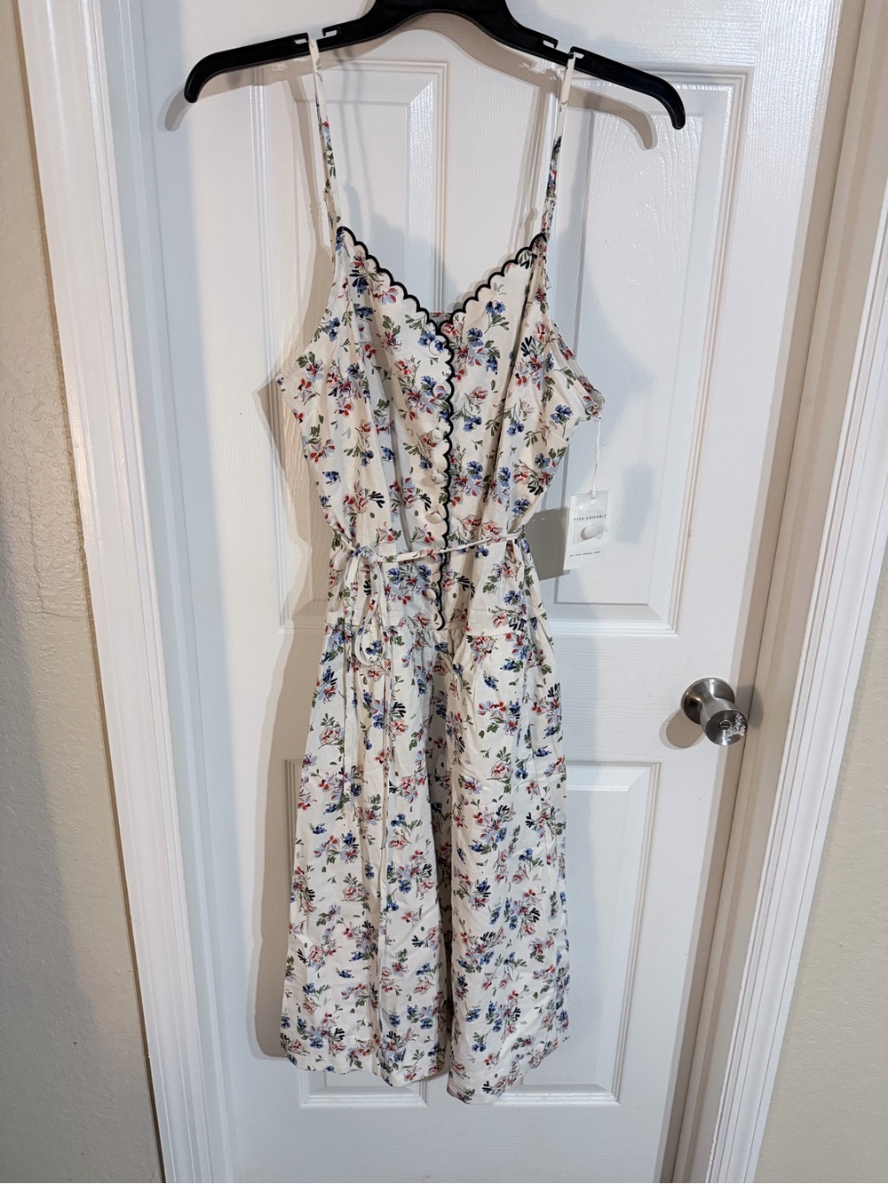 Floral Cream Dress with Scallop Trim